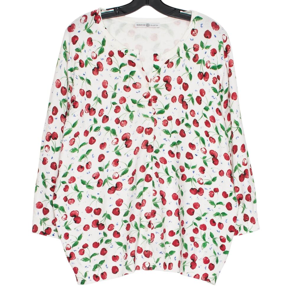 Cardigan Cherry Fruit Button Up Plus Size 1X Cottagecore Grandmacore Spring